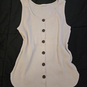 Cream Button-Down Ribbed Tank Top